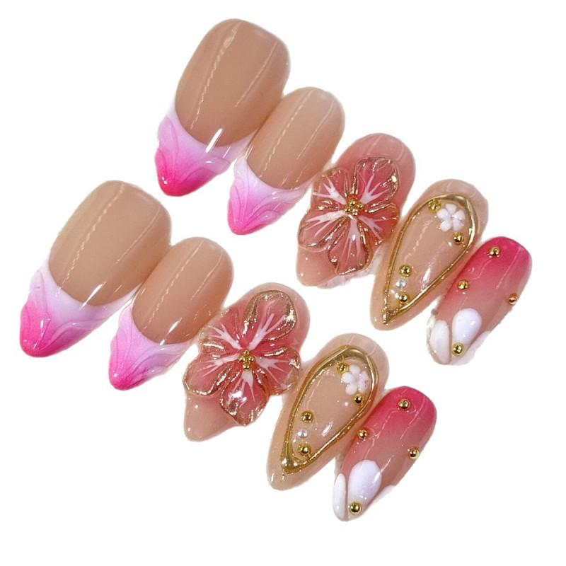 3D Dopamine Floral Carved Press-On Nails Handmade Acrylic Nail Tips Women Men Teens Short Medium Long Styles