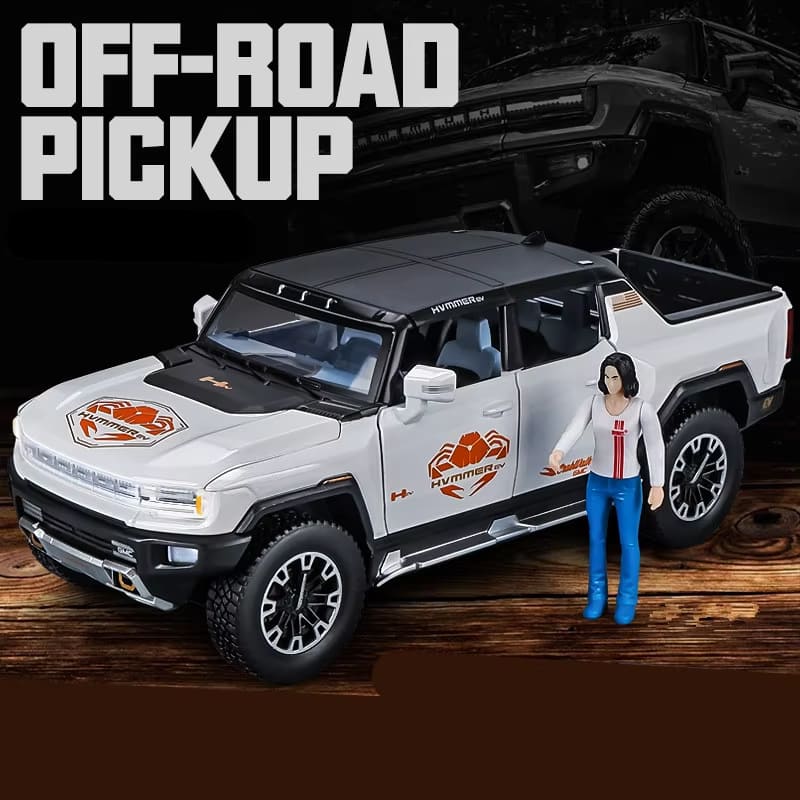 1:24 Hummer EV Pickup Alloy New Energy Car Model Cast Metal Off-road Vehicle Car Model Simulation Sound and Light Children's Gift Convertible Pickup