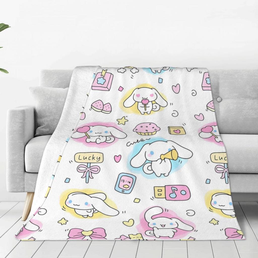 Kawaii Cinnamoroll Glücksdecke Niedliche Cartoon Flanel Tolle Warme Überwurfdecke für Zuhause Restaurant Sommer