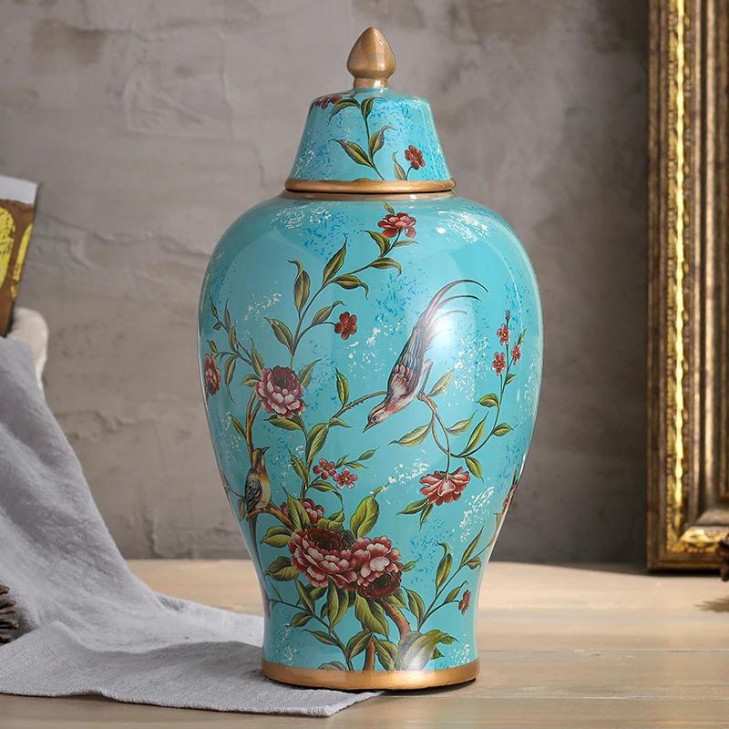 Malované keramické vázy Ozdoby Klasické květiny a ptáci Vázy Víceúčelové Starožitné porcelánové úložné nádoby Rustikální domácí dekorace