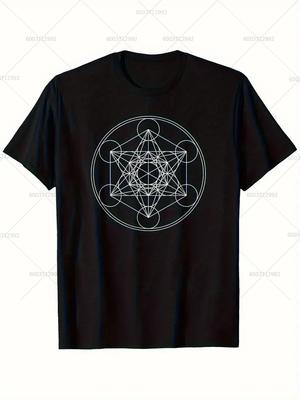 Pánské tričko Vintage Posvátná geometrie Jednoduchá linie Metatronova kostka Hip Hop Punk Dámské Oversize tričko Harajuku Y2k Bavlna Streetwear