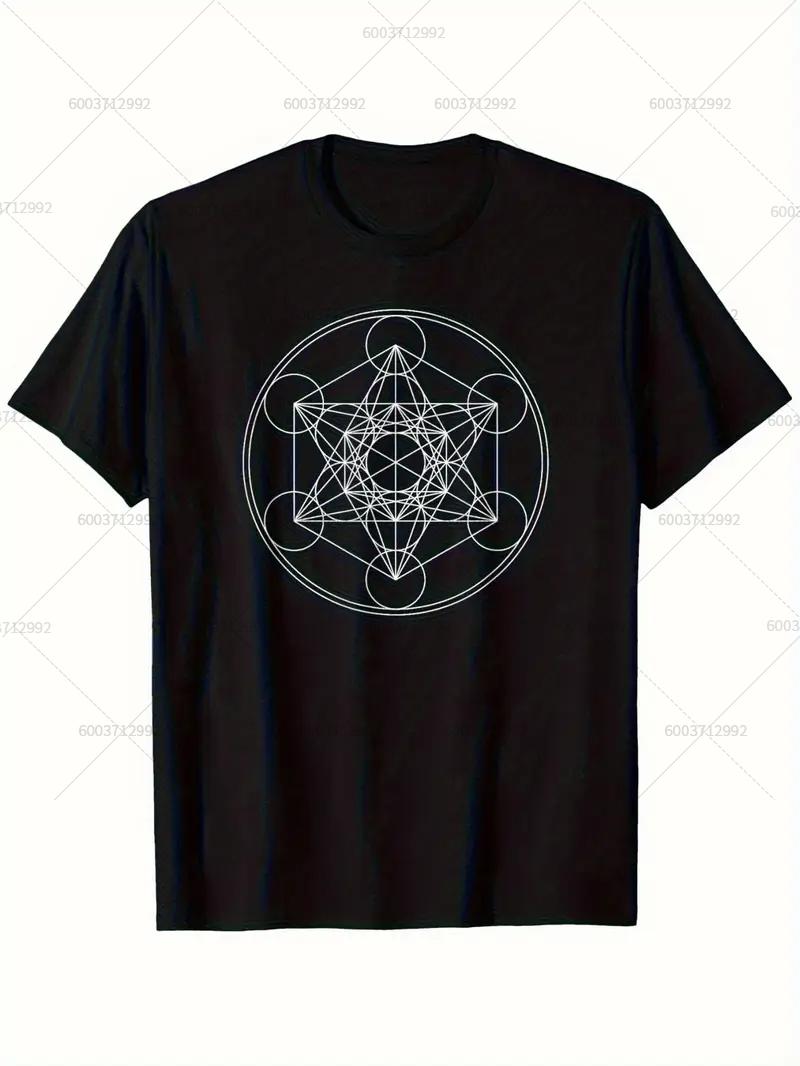 

Men s T-shirt Vintage Sacred Geometry Simple Metatron s Cube Line Hip Hop Punk Women Oversize Tee Harajuku Y2k Cotton Streetwear 4XL