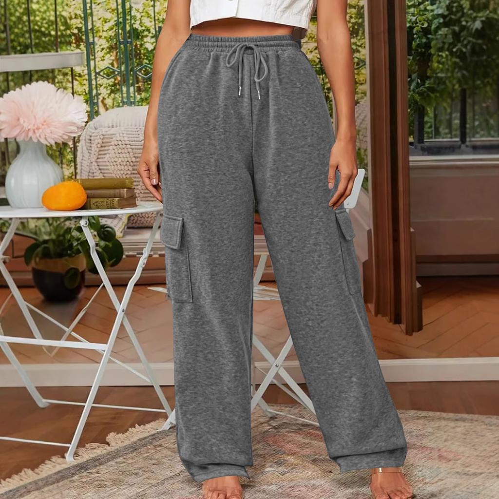Solid Color Casual Sports Loose Pocket Drawstring Women's Sweatpants