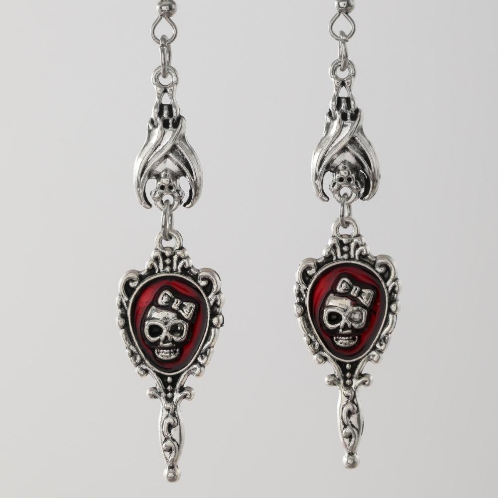 Retro Gothic Vampire Bat Bowknot Skeleton Red Drip Glaze Heart Pendant Dangle Earrings for Women Hallowmas Scary Jewelry Gifts