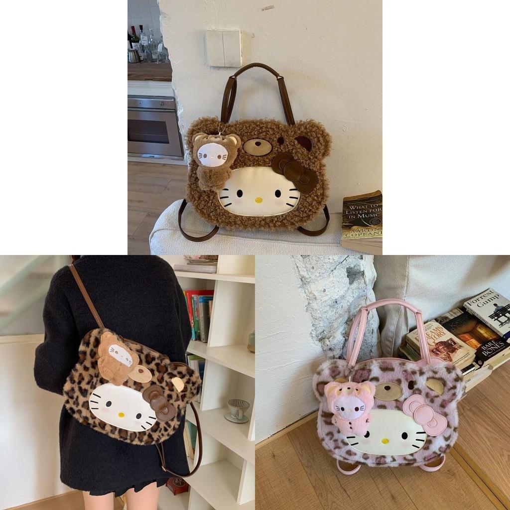 Hello Kitty Cartoon Plush Faux Leather Backpack For Daily Use And Storage