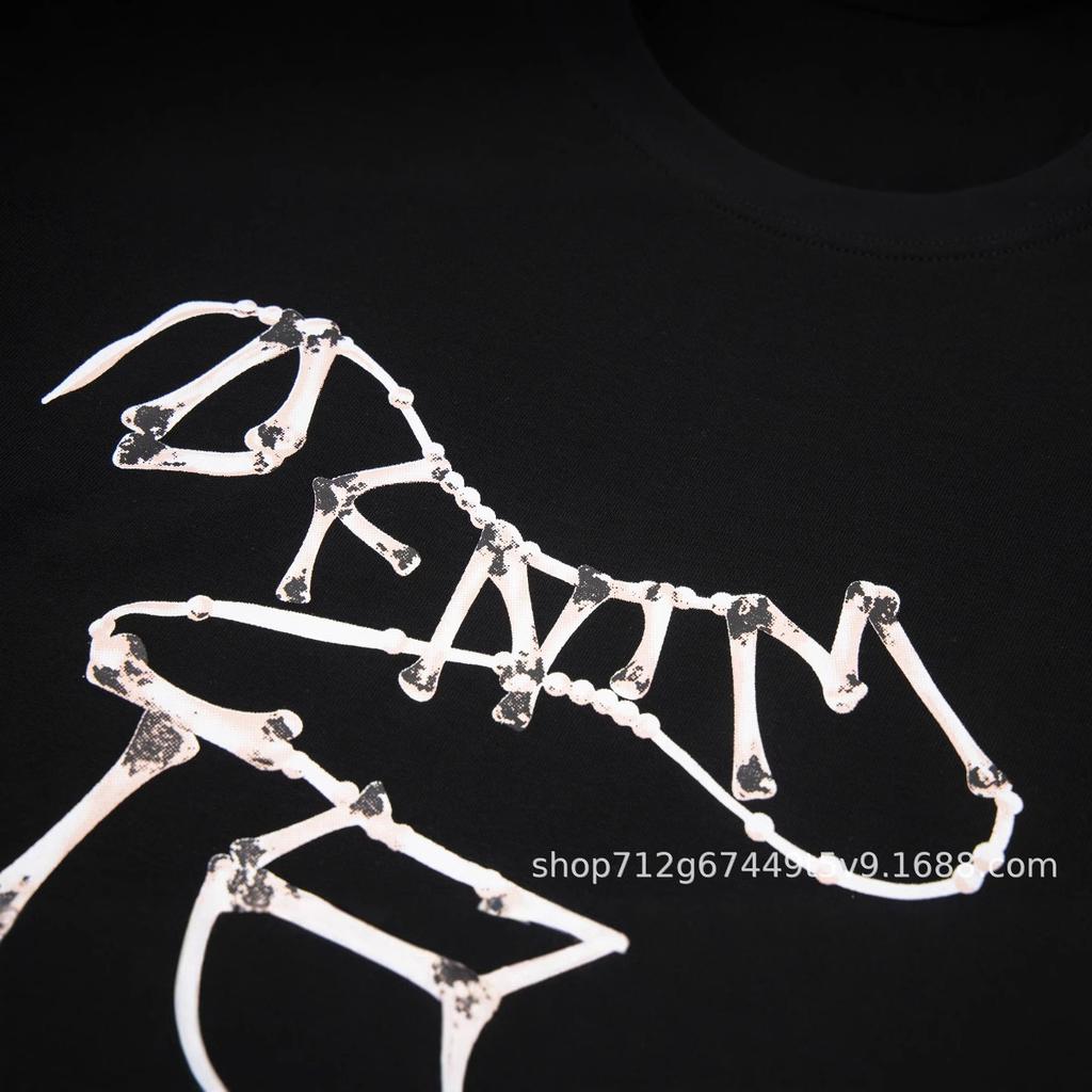 Denim Tears Limited Skeleton Splicing Printed Short-sleeved T-shirt Men's and Women's Same Summer Wear Trendy Brand