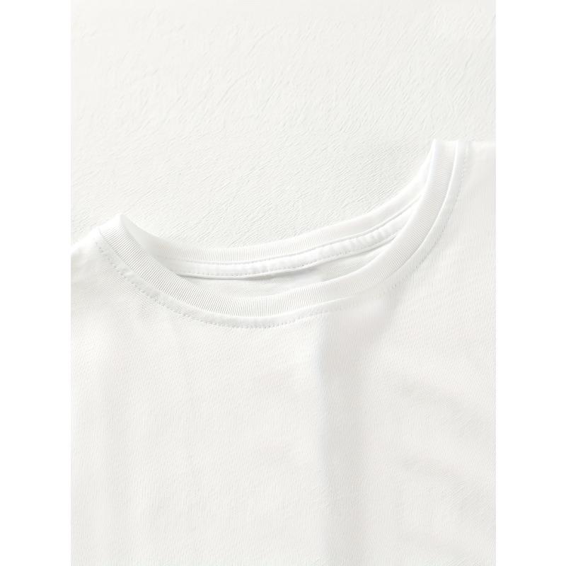 Womens Tee White Bold Letter Vibrant Floral Print Round Neck Short Sleeve Breathable Smooth Texture Casual Summer Top