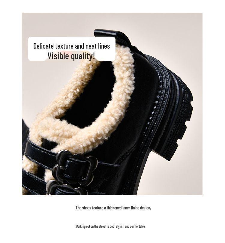 Damen Britischer Stil Fleecegefütterte Doppel-Schnallen Slipper - Dicksohlige, Vielseitige, Warme Lederschuhe