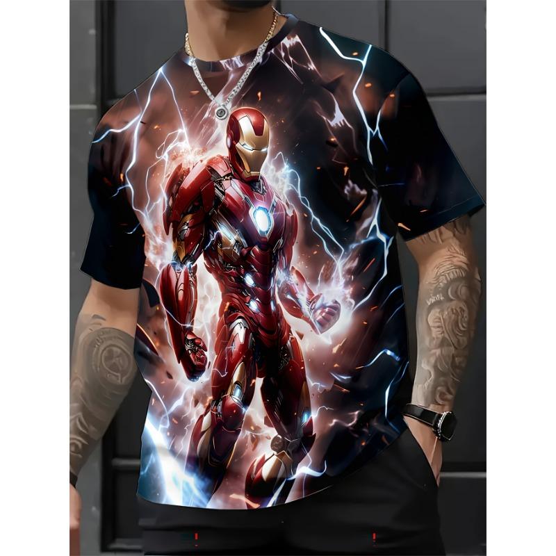 Summer Men's 3D Printed Marvel Avengers League Iron Man T-shirt - Street Round Neck Loose Short Sleeve Adult Sports Shirt