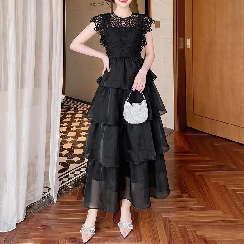 ZANZEA Rochie Casual Elegantă de Damă cu Patchwork din Dantelă, Decolteu Rotund, Fără Mâneci, cu Volane