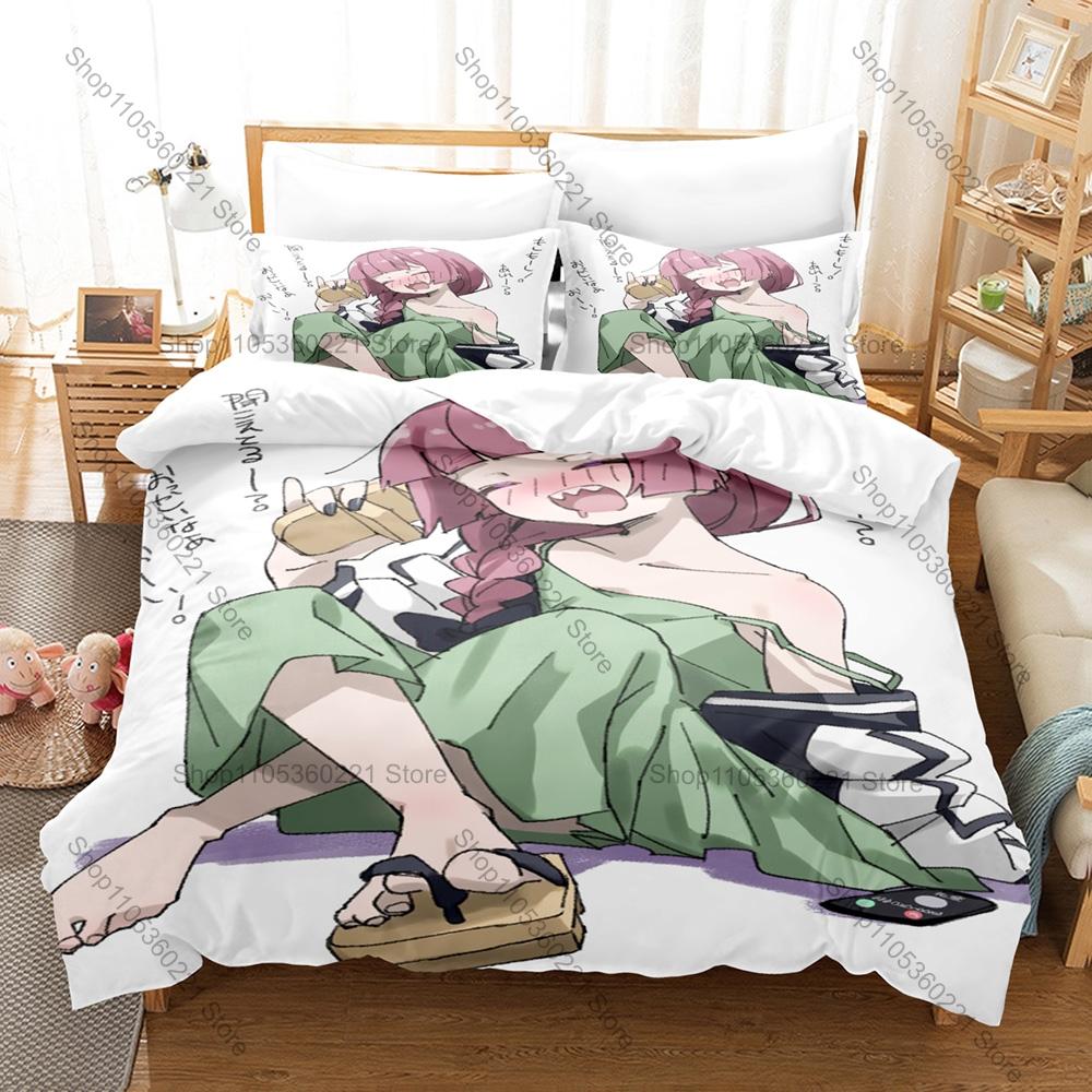 Bocchi The Rock Anime Kikuri Hiroi SICK HACK Band Purple Braided Hair Sake Lover Bedding Set Duvet Cover + 2 Pillowcases Anime