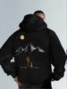 Men's Hooded Sweatshirt with Mountain Map Pattern on The Back. Warm Winter Hooded Pullover Suitable for Hiking Camping Daily Use
