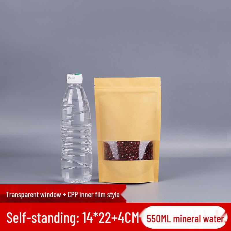 Self-Standing Transparent Window Kraft Paper Food Bag - Moisture-Proof & Self-Sealing for Tea Packaging