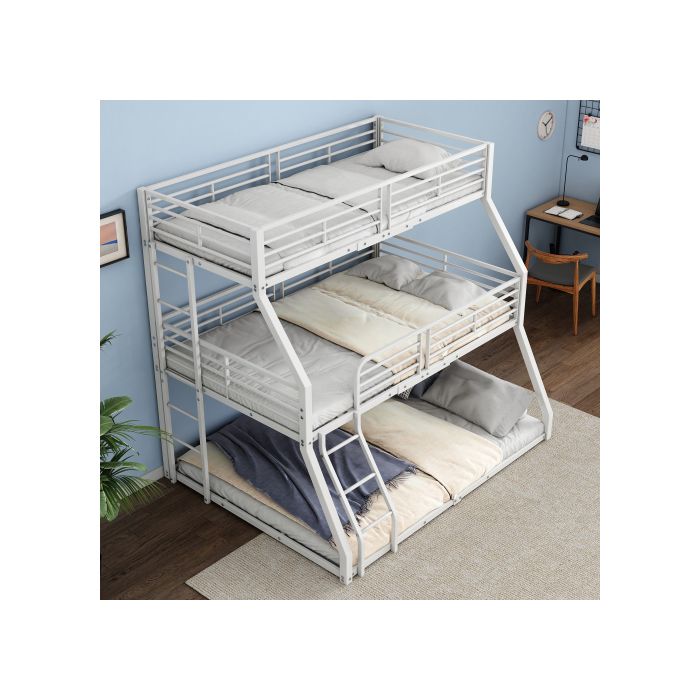 Lits Superposés, 90*200 Cm, 120 X 200 Cm Et 140 X 200 Cm, Cadre Métallique, Lit En Fer, Sans Matelas, Blanc