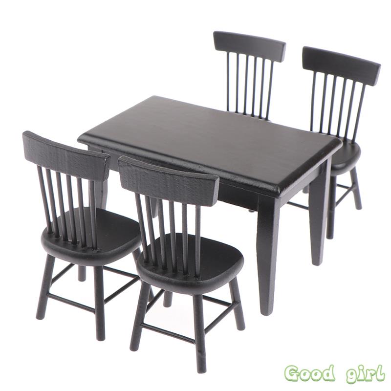 1:12 Dollhouse Miniature Wooden Dining Table Chair Set Simulation Furniture Model Toy For Dollhouse Restaurant Decor 7 Styles