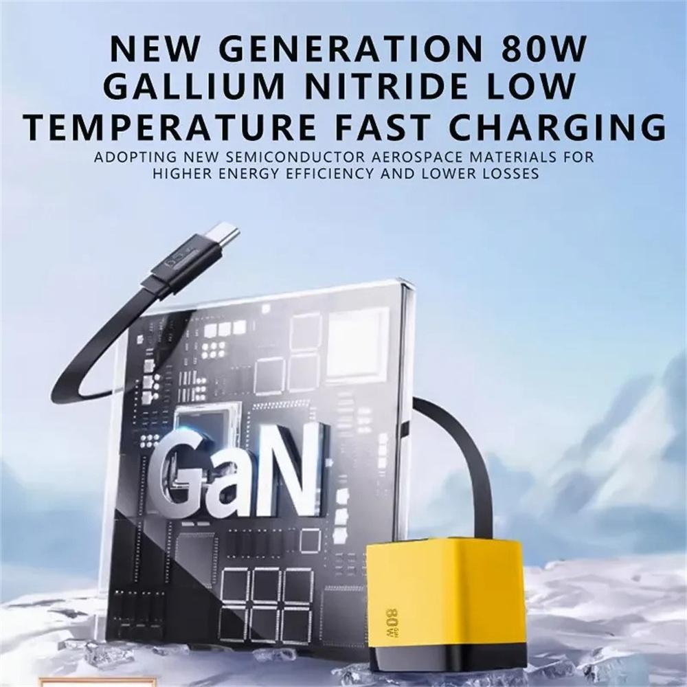 80W GaN USB-C-Ladegerät mit einziehbarem Kabel, Schnellladeadapter für iPhone, Samsung, Xiaomi, Huawei, EU/US/UK-Stecker, Schnellladegerät
