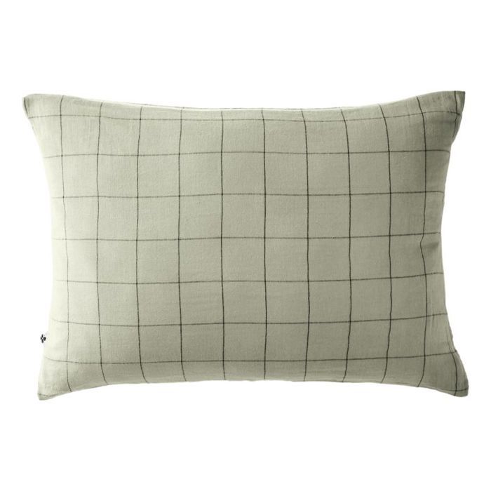 Taie d'oreiller Tissé-teint grands carreaux Déco "Gaïa Match" 60 x 60 cm &amp; 50 x 70 cm "Gaze de Coton" - Gaïa Match Vert d'eau - 50 x