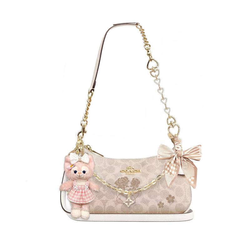 

COACH shoulder bag [Customized bag] Teri 24 classic presbyopic Logo zipper closure, pendant, scarf, bow, printing, extension Yuzhongwu basic model білий