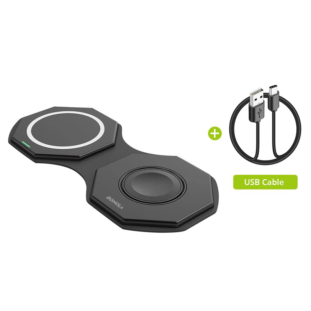 

Складное беспроводное зарядное устройство 2 в 1 для Iphone 14pro/15/13/12, 15 Вт, магнитные беспроводные зарядные устройства для Apple Watch 8/airpods Pro as picture чёрный