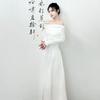 Herbst neues Anhänger One-Shoulder weißes Kleid Taille Temperament schön High-End Französisches Kleid