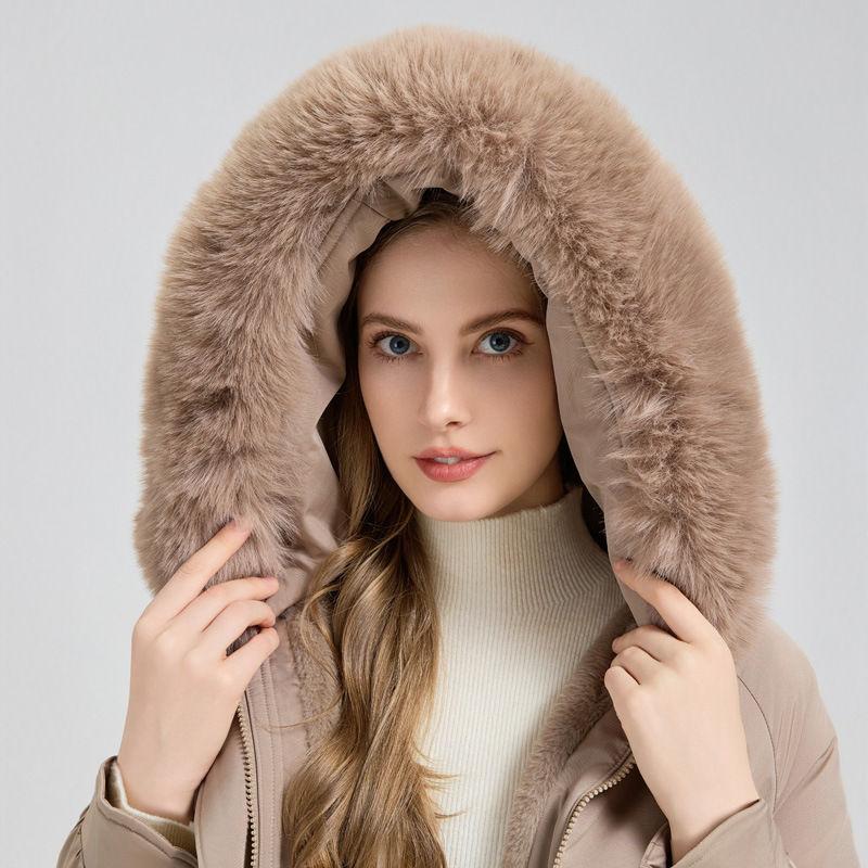Mid Length Hooded Parka Coat Women's Winter Fur-Lined Coated Warm Cotton Coat