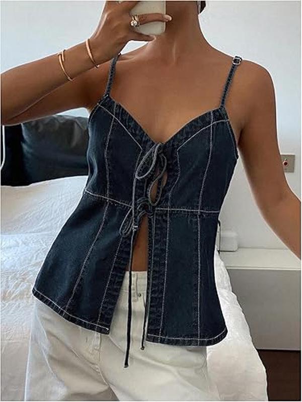 Sexy Sleeveless Tie-Up Denim Camisole Vest