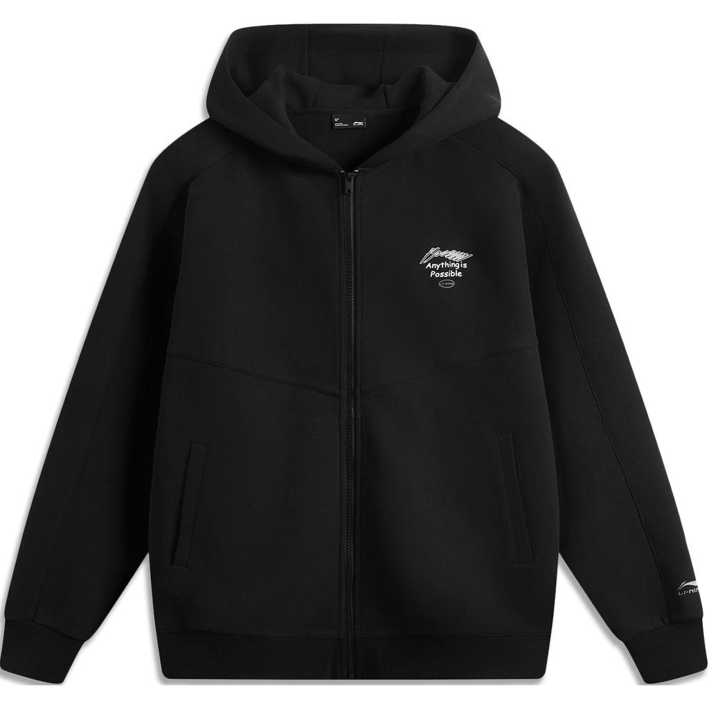 Li Ning Sports Lifestyle Series Fashionable Casual Loose Letter Hoodie Men hoodies Black AWDU973-2