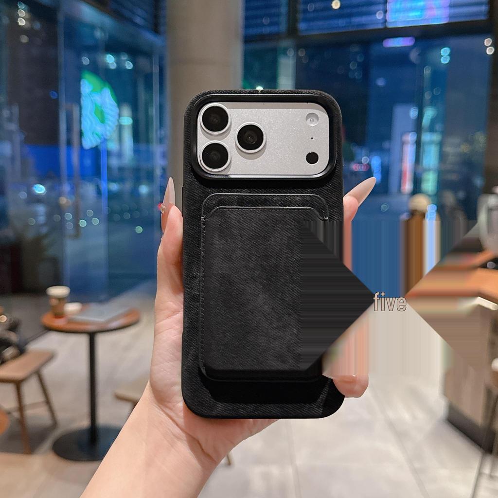Apple 17 Pro/Pro Max Leather Flannel Phone Case with Magnetic Card Holder
