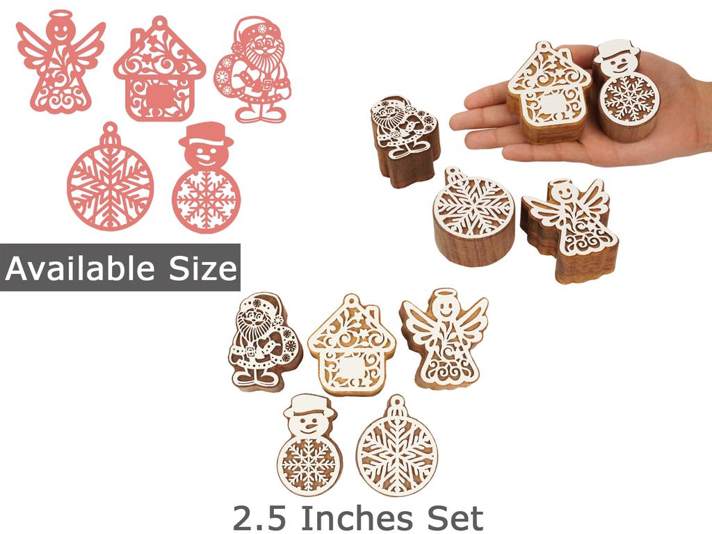 IBA Indianbeautifulart Textile Printing Block Christmas Theme Ornaments Hand Carved Wooden Stamp Wood Block Printing Textile