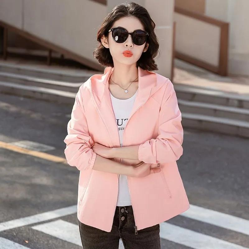 

Oversize Women S Jackets Large Size Spring Autumn Women Trench Coats Hooded Windbreaker Short Loose Coat Women Outwear 5XL рожевий