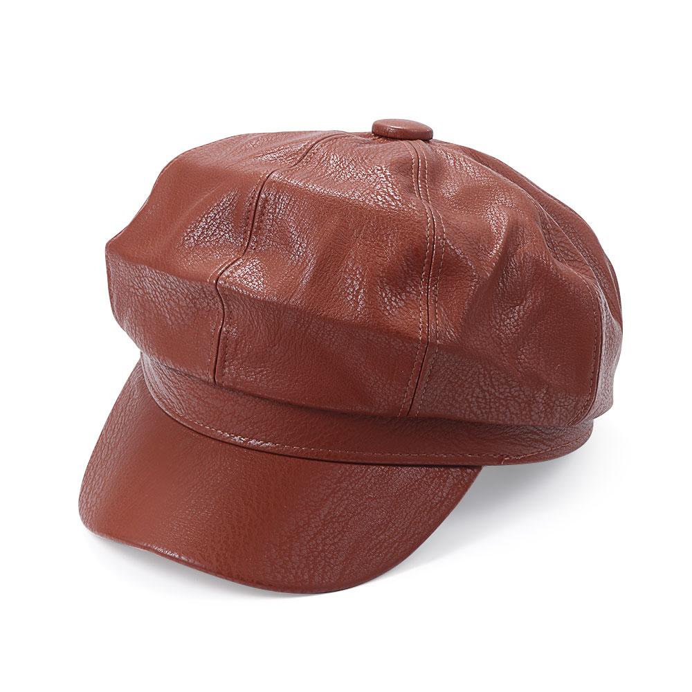 Casual Fashion Peaked Cap Ladies Women Girls Leather Baker Boy Peaked Cap Newsboy Hat