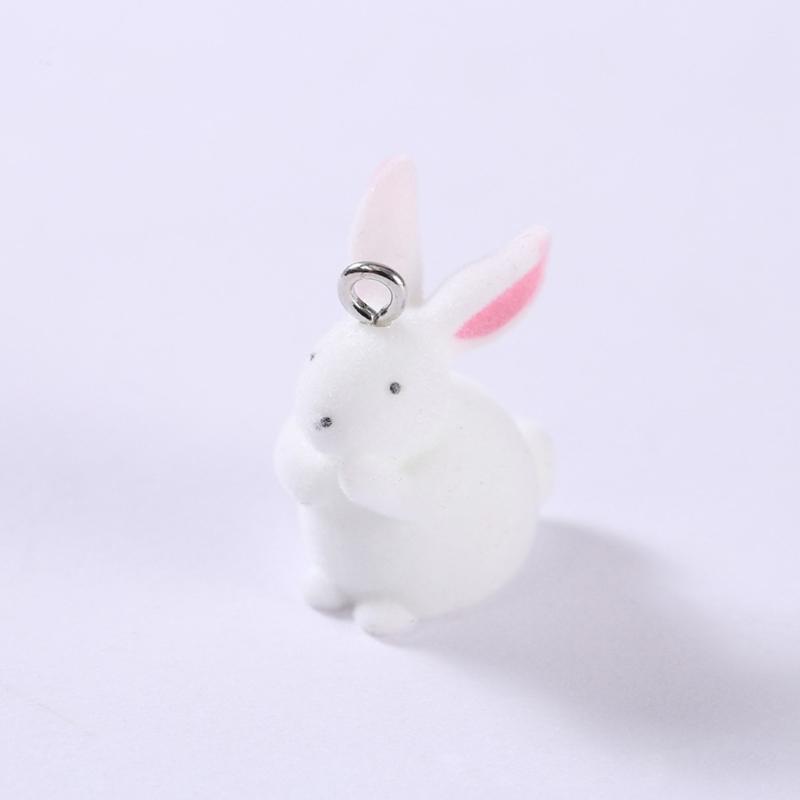 Pack of 5 Cute Rabbit Jewelry Charm Flocking Cartoon Rabbit Pendant Adorable Jewelry Findings for Earrings Keychains