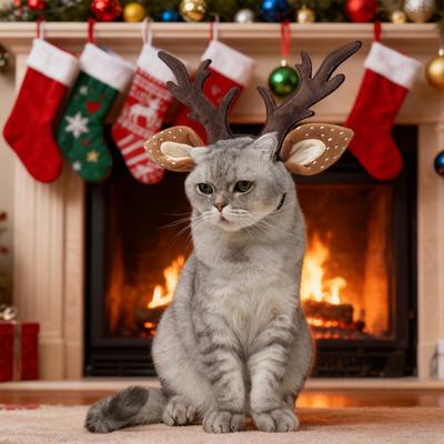 Haustier Weihnachts-Geweih Stirnband Verstellbares Hirsch-Haarband mit gefleckten Ohren Hirsch Cosplay Stirnband für Hunde Katzen Festliches Kostüm Weihnachtsgeschenk
