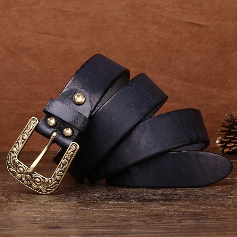 Thickened Men's First Layer Cowhide Retro Belt Copper Buckle Trendy Casual Belt
