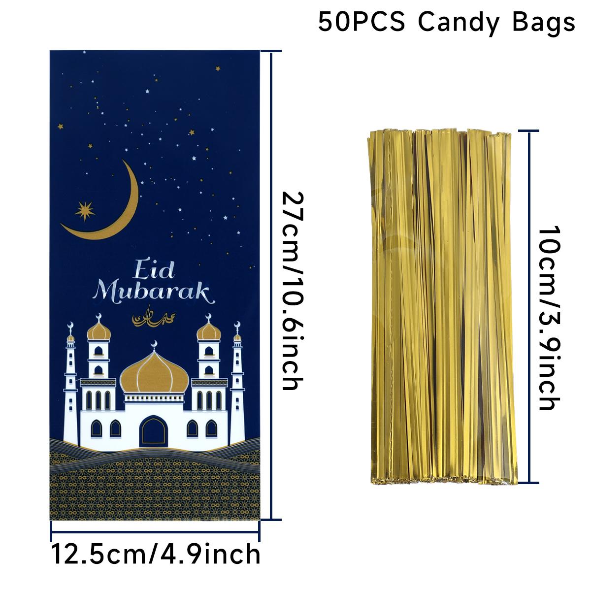 

50 шт. подарочный пакет Ид Мубарак с веревкой для вечеринки, пластиковый подарочный пакет для конфет, декор Рамадан Карим, исламские принадлежности для мусульманской вечеринки Ид аль-фитр