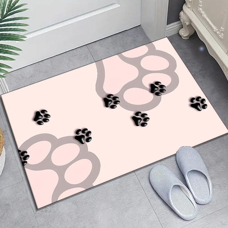 

Crystal Velvet Puppy Paw Print Area Rug - Non-Slip, Soft Pink with Black & White Pads, Polyester, Perfect for Bedro 50x80cm