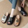 Summer New Thick-soled Retro Outer Slippers Women's Real Cowhide Fish Mouth Hollow Breathable Slope Heel Cool Slippers