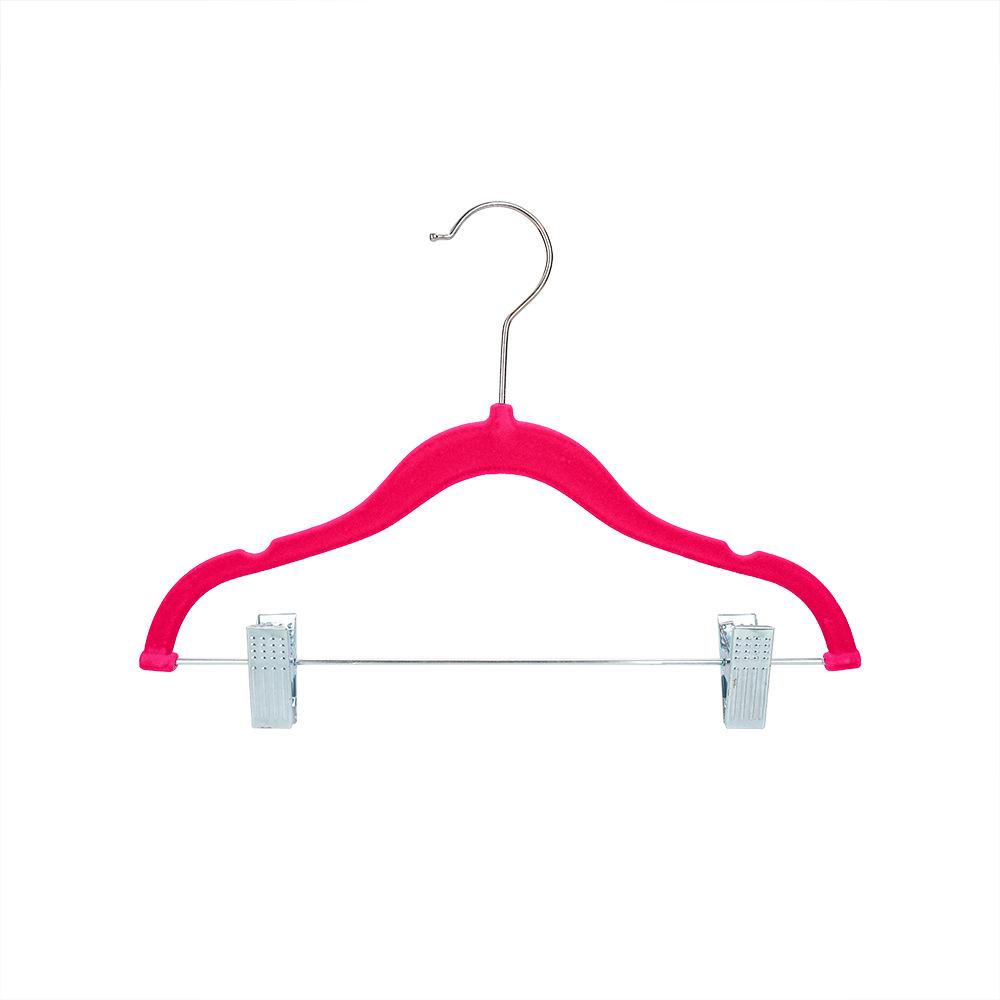 Children's Non-slip Flocked Hangers with Metal Clips for Clothing Displays
