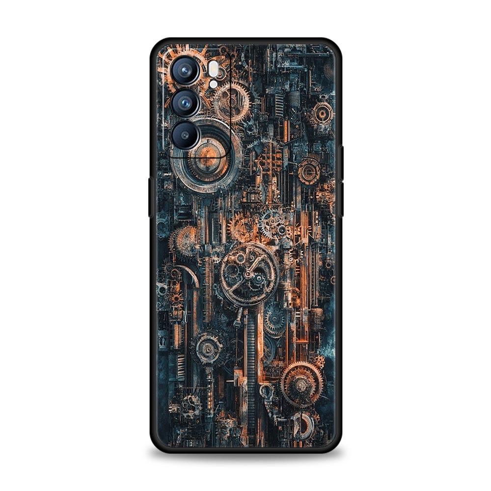 Mechanical Gear Pattern Phone Case For Oppo A17 A31 A54 A57 A78 A79 A98 Find X5 X6 Reno 6 7 8 10 11 12 13 F Pro Soft TPU Cover