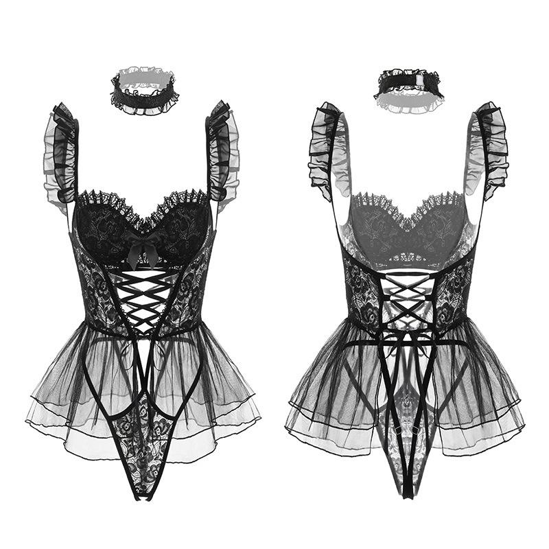 Sexy Lingerie Sexy Uniform Passion Free Court Lace Corset Open Crotch Onesie Suit