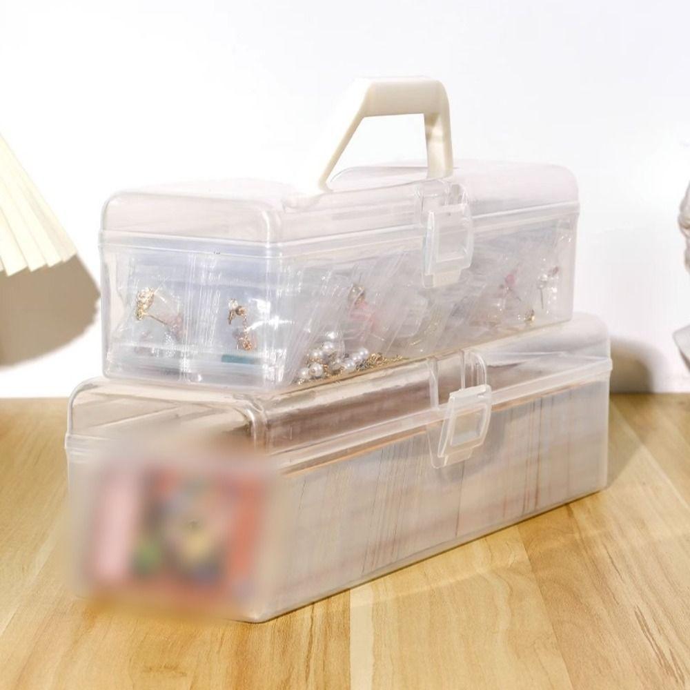 Big Capacity Photo Storage Box with Handle Transparent Cards Keeper Craft Storage Case  Label