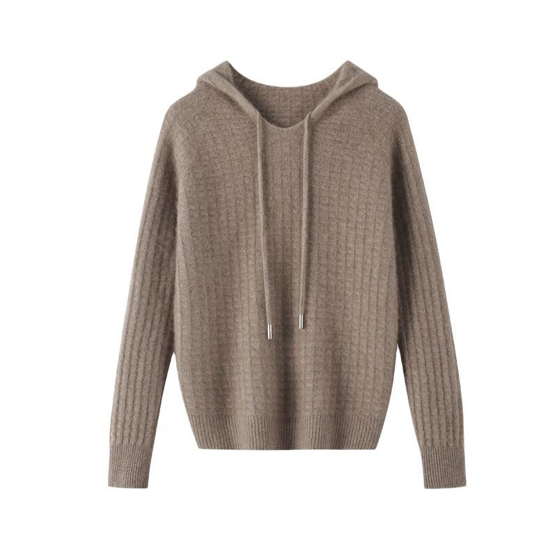 

Thickened Waffle Hooded Cardigan for Women In Autumn and Winter New Casual and Versatile Warm Cashmere Knitted Base Shirt XXL