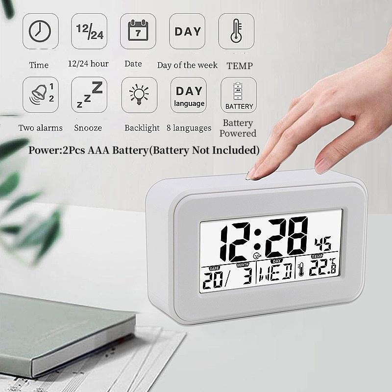 Battery Powered Mini Digital Alarm Clock With Backlight Temperature Date Week Snooze Table Clock 12/24H LCD Electronic Clock