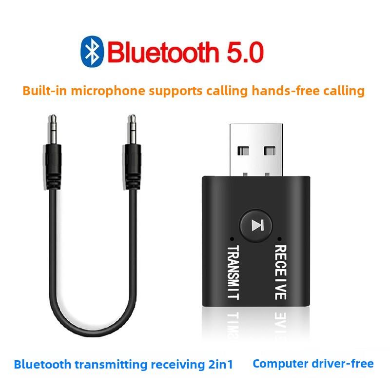 

V5.0 Bluetooth Transmitter Receiver 2-in-1 Built-in Microphone for Incoming Calls, Hands-free Car Speakers, Universal for Computers