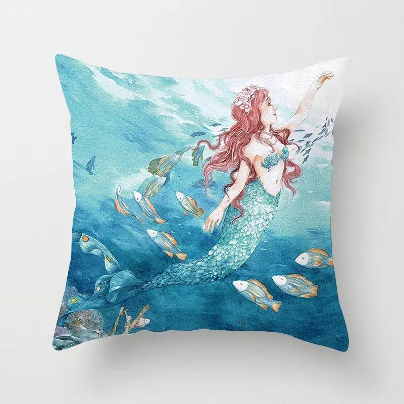 Mermaid sea ghost seahorse octopus print pillowcase ocean theme pillowcase living room sofa cushion cover room home decoration