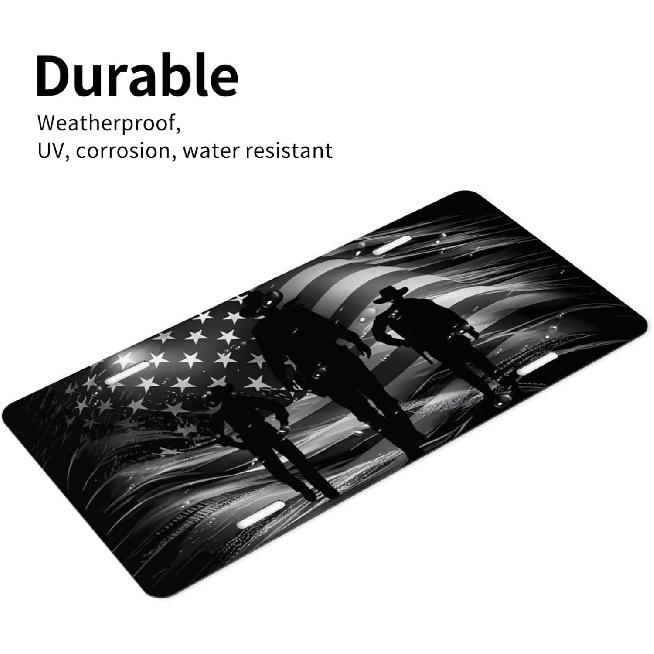 Retro Cowboy Grey Black American Flag Aluminum License Plate 6 X 12 Inch Metal Car Front License Plate Cover Car Decor Accessory Novelty Vanity