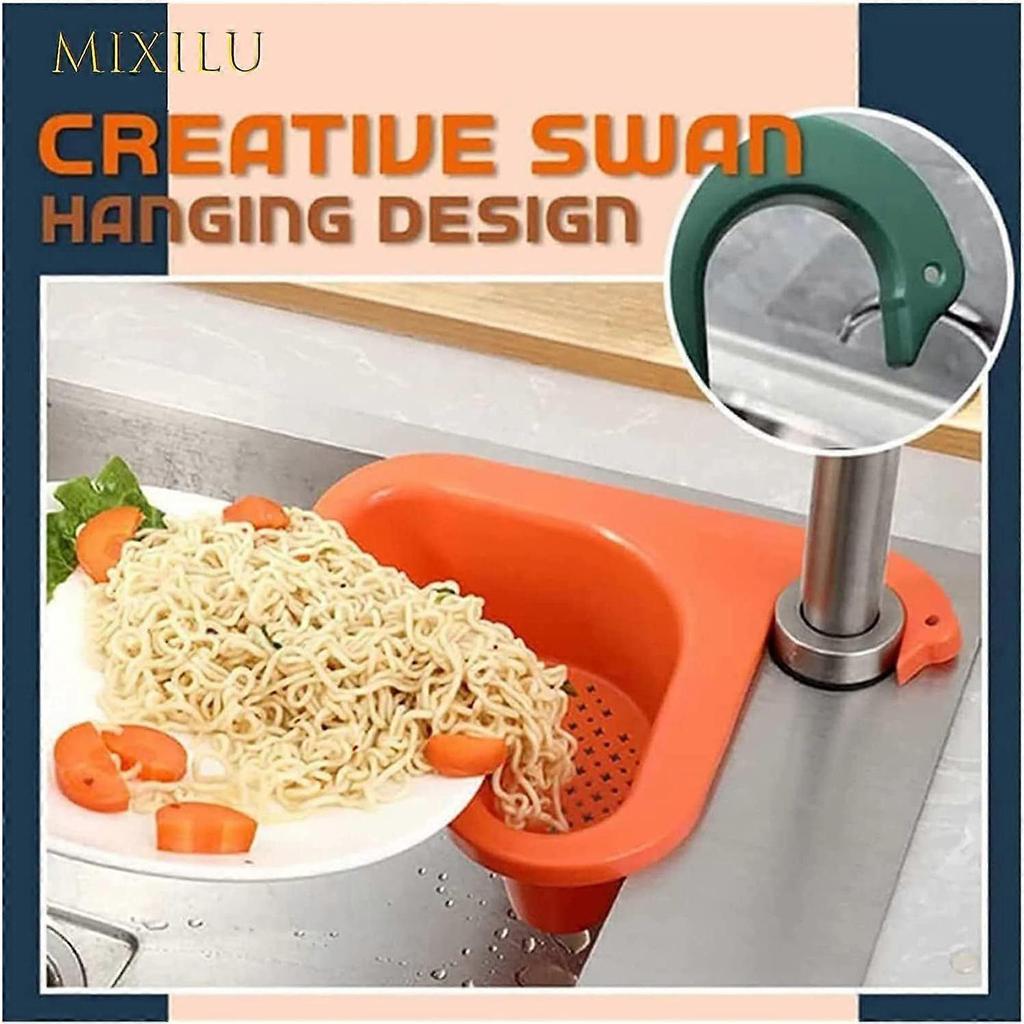Thickened Triangle Sink Holder, Swan Shape Sink Strainer Basket, Kitchen Drain Rack Storage Shelf for Fruits, Vegetables, Waste, Leftovers (Blue)