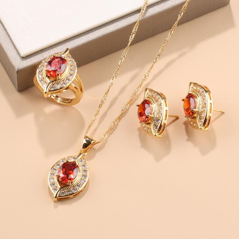 Brazil  Gold Plated Eye Shape Zircon Accessories Dubai Luxury Quality Jewelry Necklace And Pendant Woman‘S Earring Set