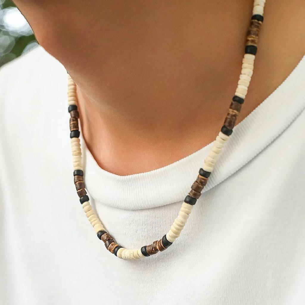 Mode Herren Sommer Strand Holzperlen Surfer Halskette Einfach Geometrisch Tribal Ethnisch Handgefertigt Kette Steampunk Herren Schmuck Geschenk