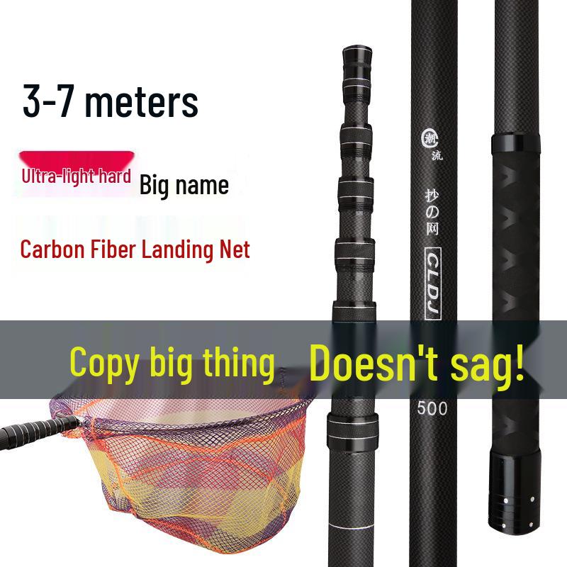 Carbon Telescopic Heavy-Duty Fishing Net Pole - Available In 1.8, 3, 4 Meters, Super Hard for Big Fish, Black Finish